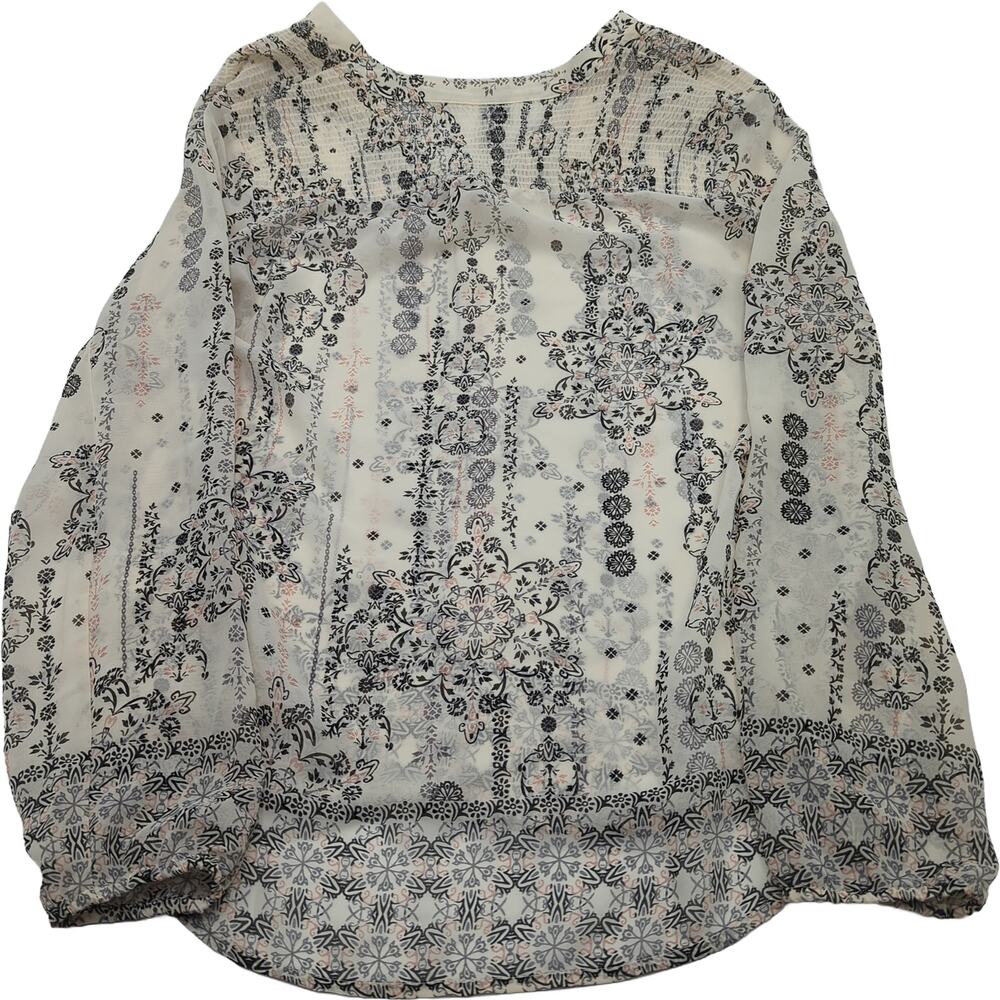 Maurices S Cream Black Printed Blouse, Lightweight Semi-Sheer